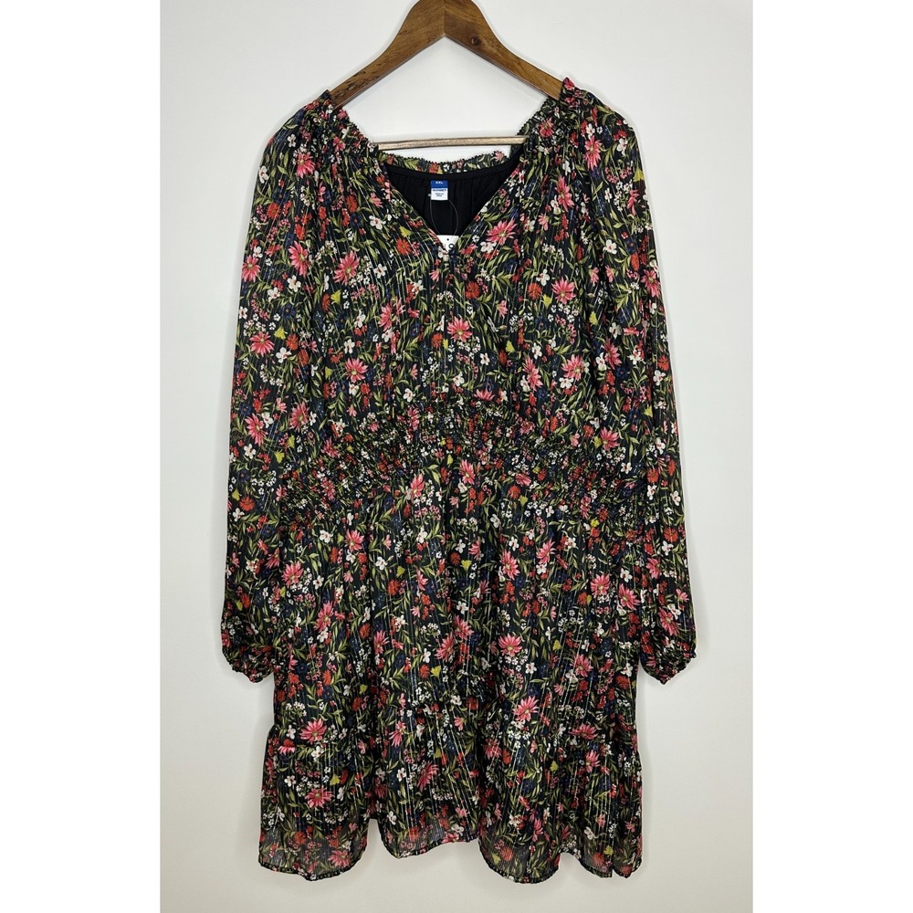 NEW Old Navy Waist-Defined Floral Shine Mini Dress Multi Shimmer Plus Size XXL - Picture 2 of 13